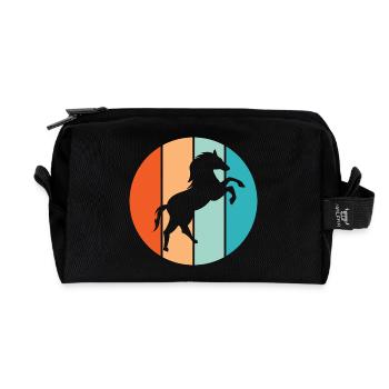Pferd retro Farben Galopp Tiere Natur Illustration - Recycelte Kulturtasche - Schwarz - Vorne