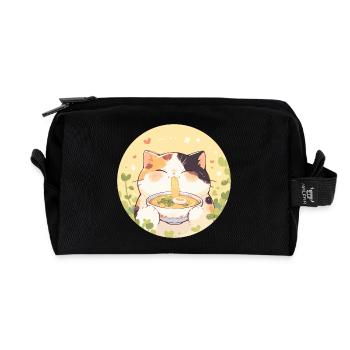 Cat eating Ramen - Recycled Toiletry Zip Bag - black - Front