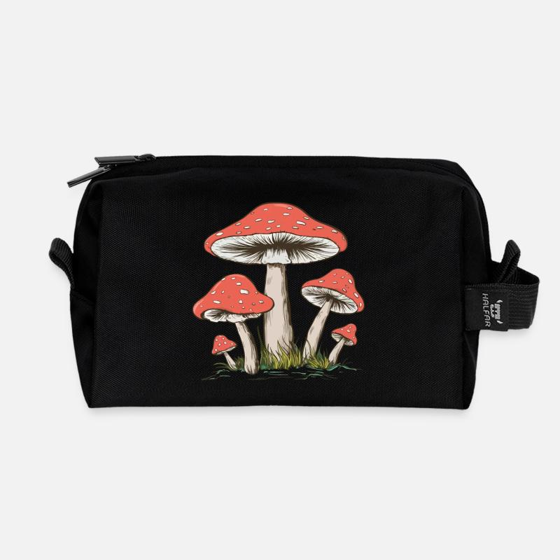 Vintage Pilz - Recycelte Kulturtasche - Schwarz
