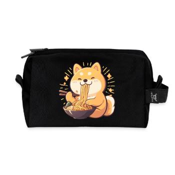 Dog eating Ramen - Recycled Toiletry Zip Bag - black - Front