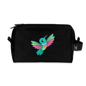 Hummingbird Cute Mascot Cartoon Character Kawaii - Recycled Toiletry Zip Bag - black - Front