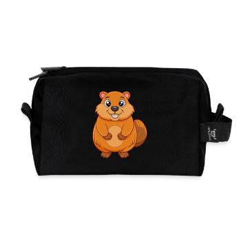 Groundhog Cute Mascot Cartoon Character Kawaii - Recycled Toiletry Zip Bag - black - Front