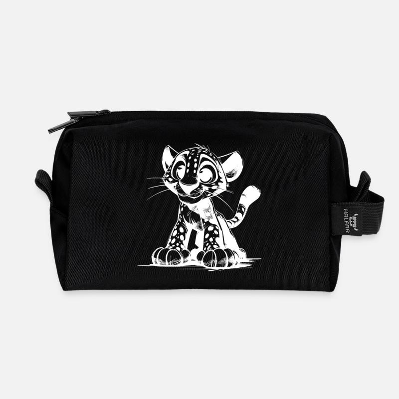 Witzige Kinder Leopard Zeichnung - Recycelte Kulturtasche - Schwarz