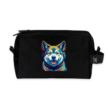 Akita Dog Breed Colorful Watercolor Cartoon Kawaii - Recycled Toiletry Zip Bag - black - Front