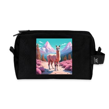 Llama in the mountains - Recycled Toiletry Zip Bag - black - Front