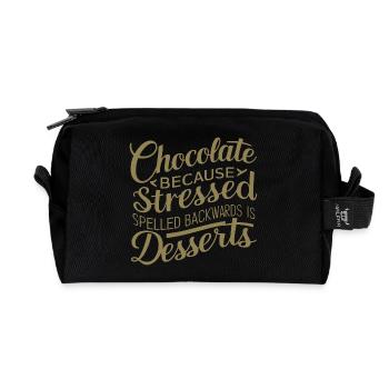 Chocolate Desserts Stress Funny Dessert Quote - Recycled Toiletry Zip Bag - black - Front