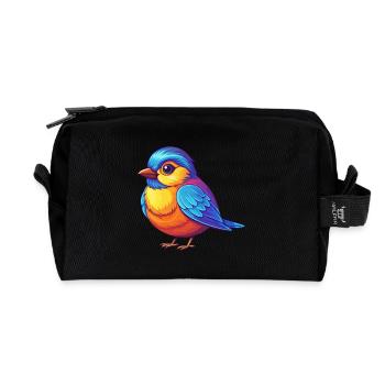 Mésange coloré Kawaii personnage de dessin animé oiseau - Trousse de toilette en tissu recyclé - noir - Devant