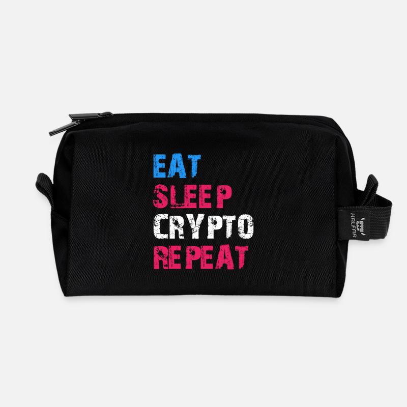 EAT SLEEP CRYPTO REPEAT - Recycled Toiletry Zip Bag - black