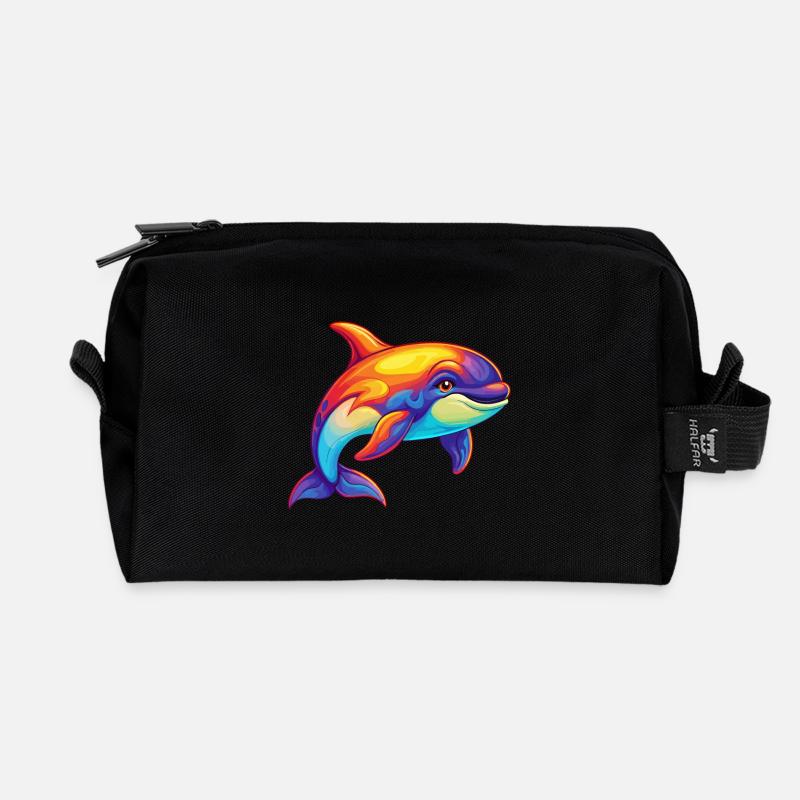 Orca Buntes Kawaii Cartoon Meerestier - Recycelte Kulturtasche - Schwarz