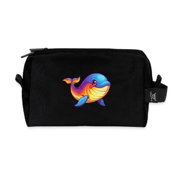 Blue Whale Colorful Kawaii Cartoon Sea Animal - Recycled Toiletry Zip Bag - black - Front