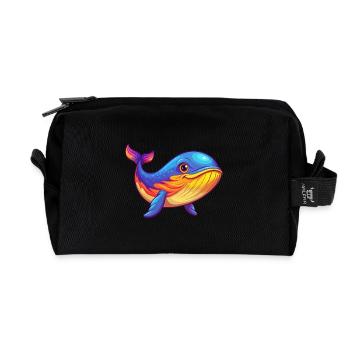 Blue Whale Colorful Kawaii Cartoon Sea Animal - Recycled Toiletry Zip Bag - black - Front