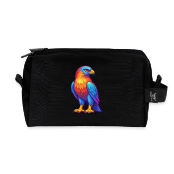 Faucon coloré Kawaii personnage de dessin animé oiseau - Trousse de toilette en tissu recyclé - noir - Devant
