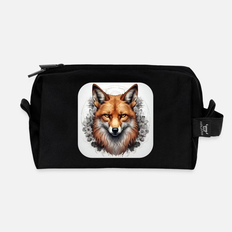 Fuchs mit Blumen - Recycelte Kulturtasche - Schwarz