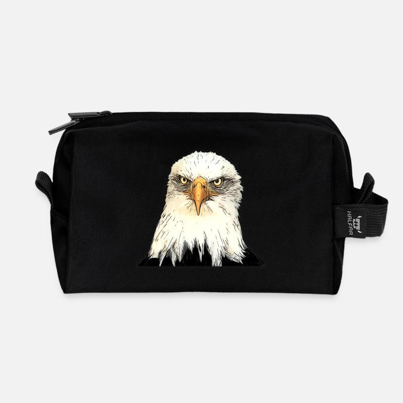 Eagle head illustration with intense look - Recycled Toiletry Zip Bag - black