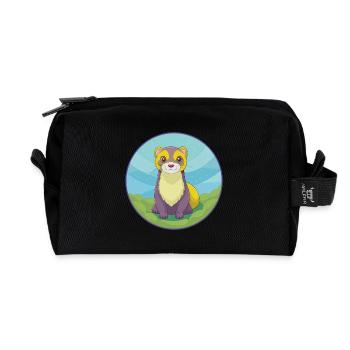 Furet mignon Kawaii dessin animé Clipart Animal de compagnie - Trousse de toilette en tissu recyclé - noir - Devant
