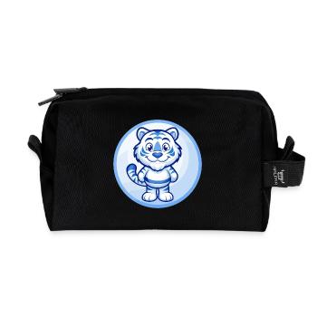 Tigre Bleu Kawaii Dessin Animé Personnage Clipart Animal de compagnie - Trousse de toilette en tissu recyclé - noir - Devant