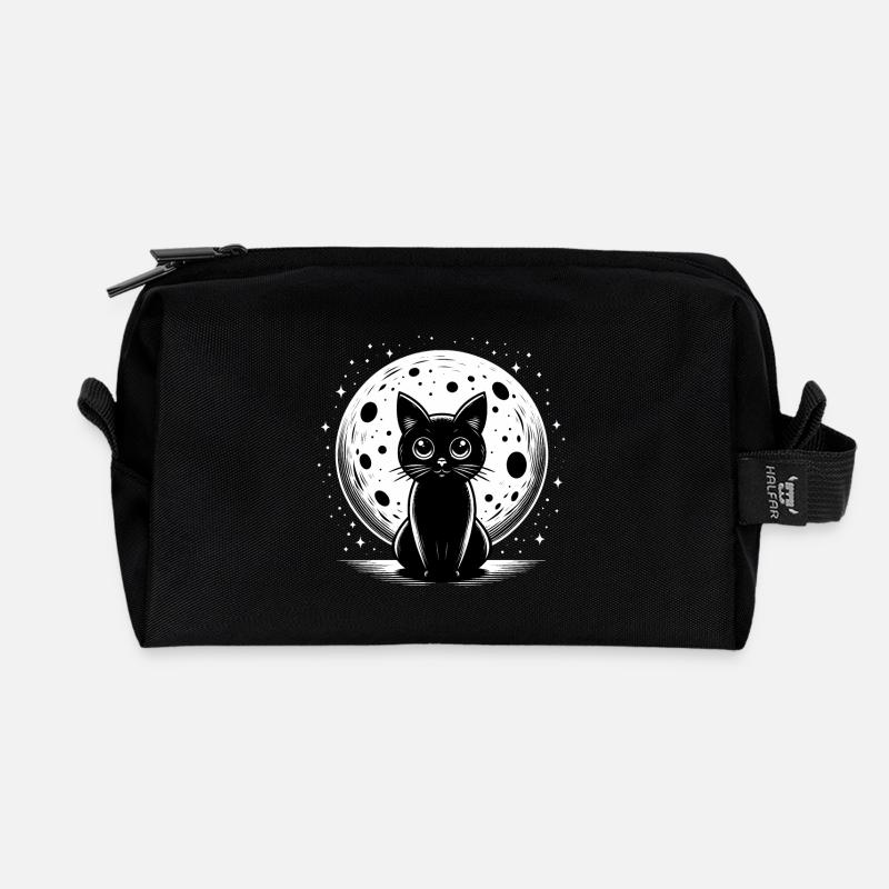 Moonlit Black Cat: Galaktischer Katzenspaß - Recycelte Kulturtasche - Schwarz