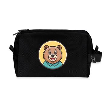 Ours Kawaii Dessin animé Personnage Animal Animal Visage - Trousse de toilette en tissu recyclé - noir - Devant