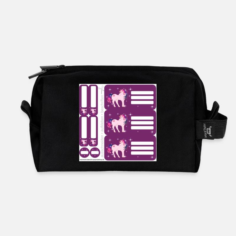 DIY Schulaufkleber Set - Fantasy Einhorn lila - 9 - Recycelte Kulturtasche - Schwarz