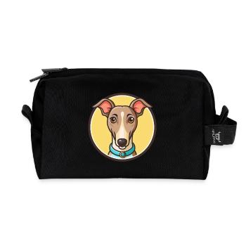 Dessin animé kawaii de race de chien lévrier Rampur - Trousse de toilette en tissu recyclé - noir - Devant