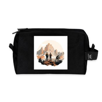 Hikers in front of an alpine landscape - Recycled Toiletry Zip Bag - black - Front