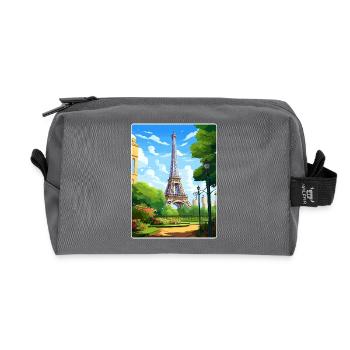 Paris France Affiche de voyage Souvenir Carte Postale Peinture - Trousse de toilette en tissu recyclé - anthracite - Devant