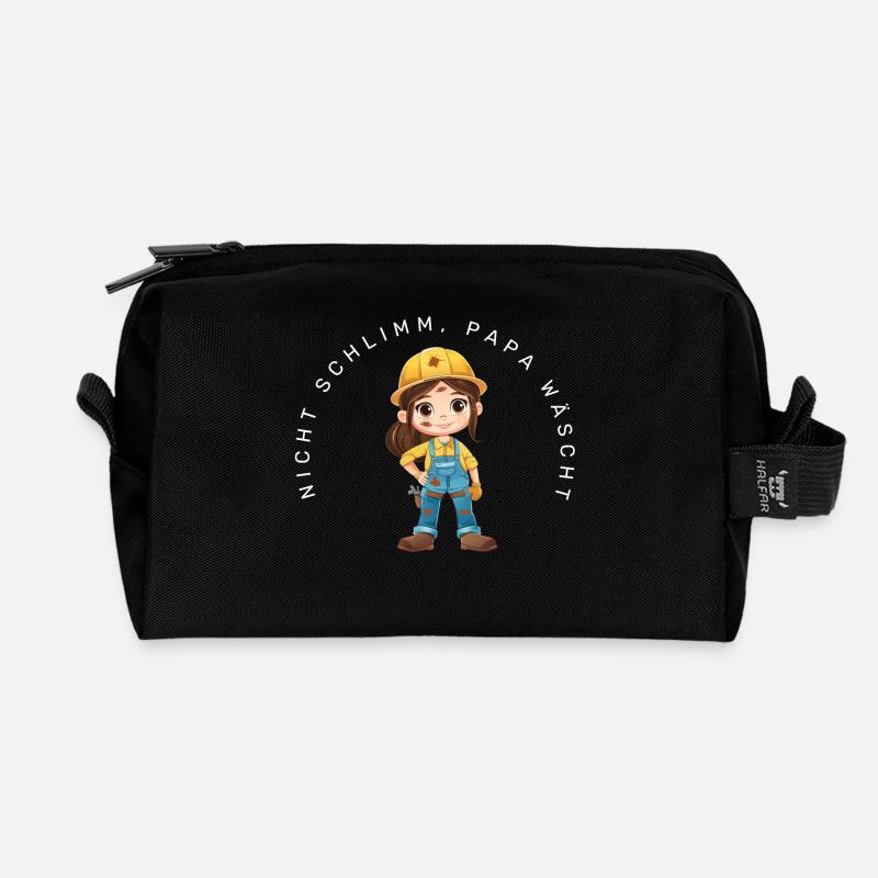 Nicht schlimm, Papa wäscht (Bauarbeiterin) - Recycelte Kulturtasche - Schwarz