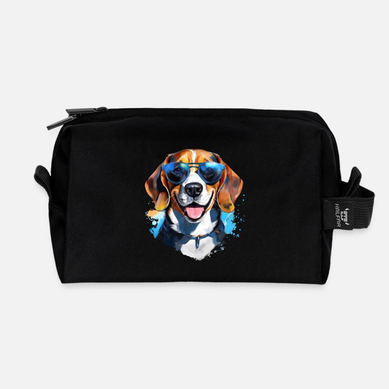 Beagle mit Sonnenbrille - Recycelte Kulturtasche - Schwarz