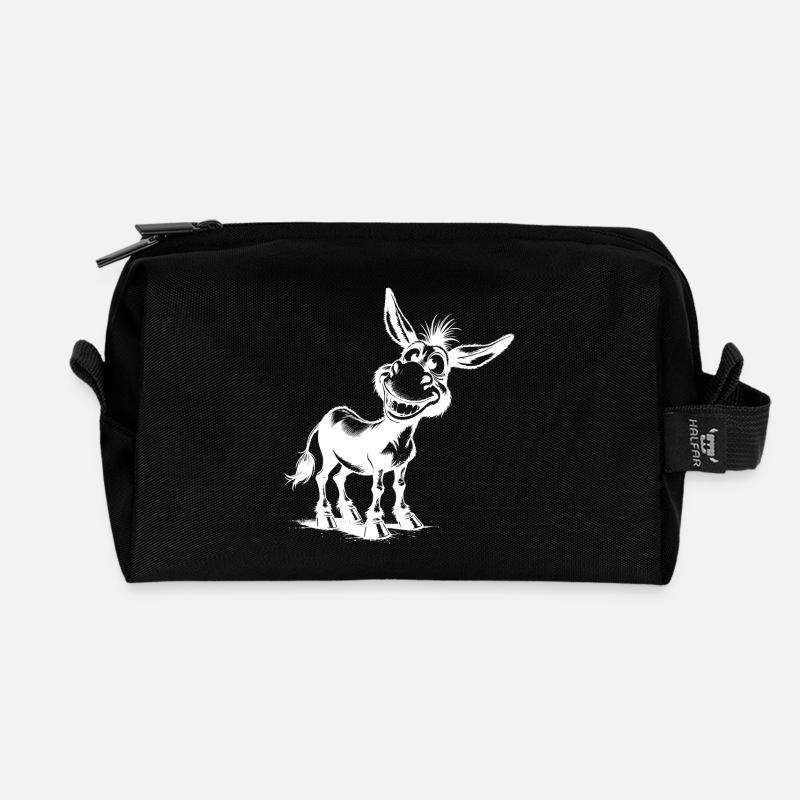 Lustig grinsender Esel Bleistift Zeichnung - Recycelte Kulturtasche - Schwarz
