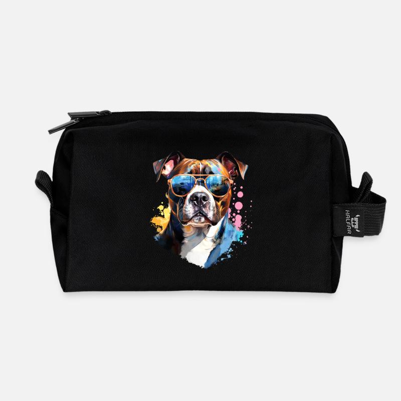 Staffordshire mit Sonnenbrille - Recycelte Kulturtasche - Schwarz