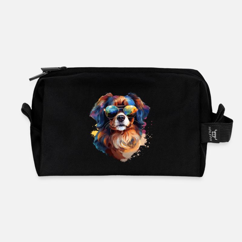 Tibet Spaniel mit Sonnenbrille - Recycelte Kulturtasche - Schwarz