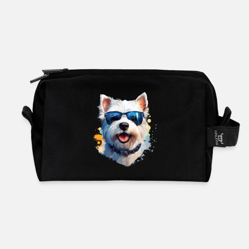 Westie mit Sonnenbrille - Recycelte Kulturtasche - Schwarz