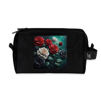 Arrangement of roses in red white and black - Recycled Toiletry Zip Bag - black - Front