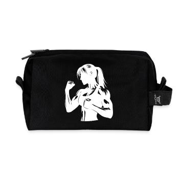 Boxing woman with braid in powerful fight pose - Recycled Toiletry Zip Bag - black - Front