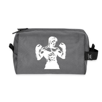 Powerful boxer with raised fists - Recycled Toiletry Zip Bag - anthracite - Front