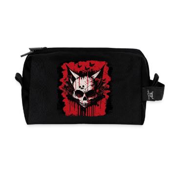 Crâne de chat zombie - Trousse de toilette en tissu recyclé - noir - Devant