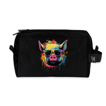 Lustiges Ferkel mit Sonnenbrille - Recycelte Kulturtasche - Schwarz - Vorne