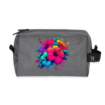 Hibiskusblüten - Recycelte Kulturtasche - Anthrazit - Vorne