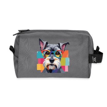 Miniature Schnauzer Dog in Glasses Colored - Recycled Toiletry Zip Bag - anthracite - Front
