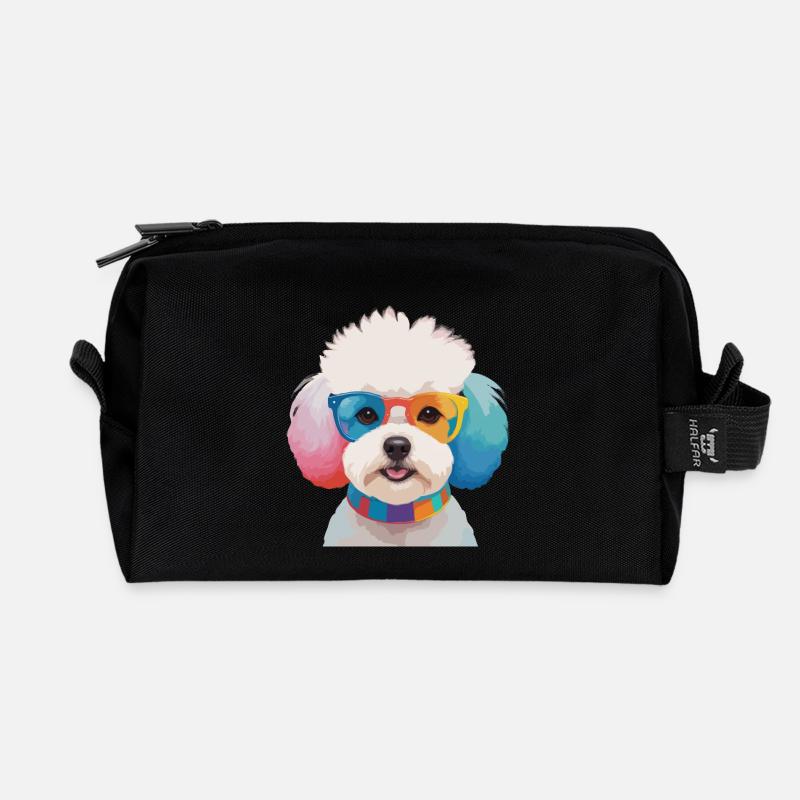 Bichon Frisé Hund Süße Bunte Brille - Recycelte Kulturtasche - Schwarz