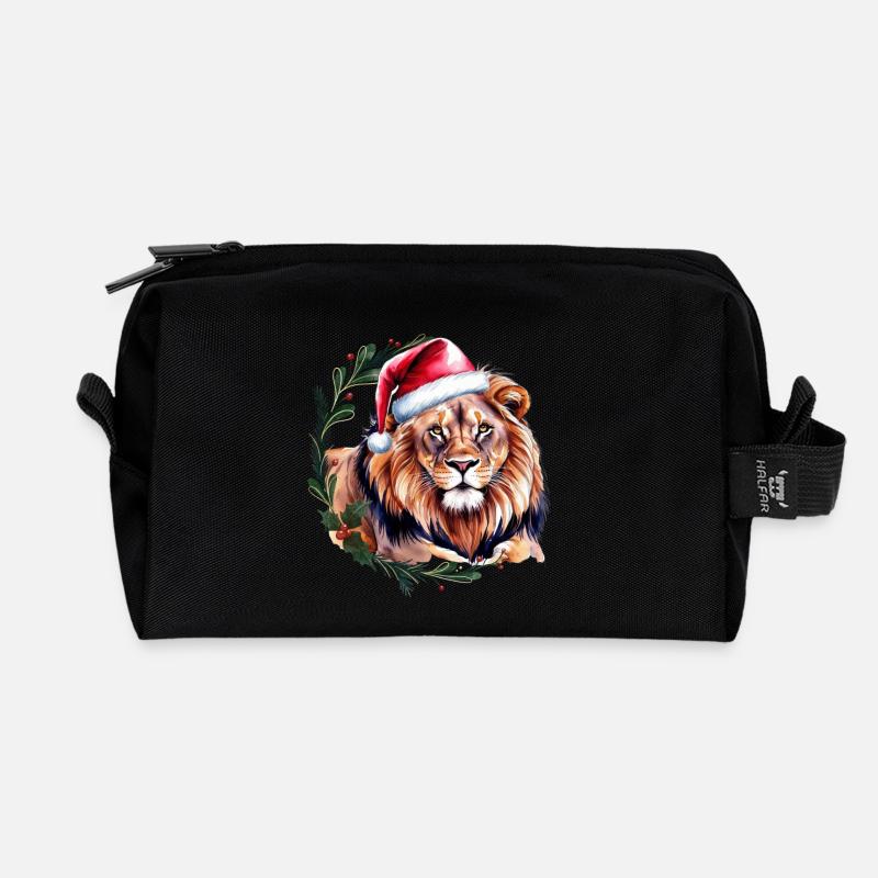 Löwe mit Weihnachtsmütze Weihnachtsmotiv - Recycelte Kulturtasche - Schwarz