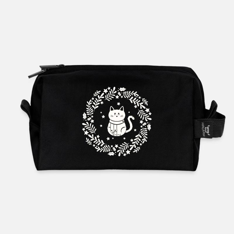 Weihnachtskranz mit süßer Katze - Recycelte Kulturtasche - Schwarz