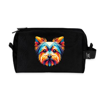Bunte geometrische Yorkie-Gesichtskunst - Recycelte Kulturtasche - Schwarz - Vorne
