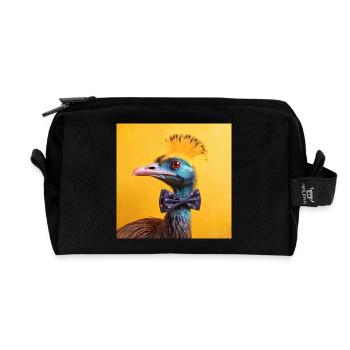 Oiseau bleu avec un noeud papillon - Trousse de toilette en tissu recyclé - noir - Devant