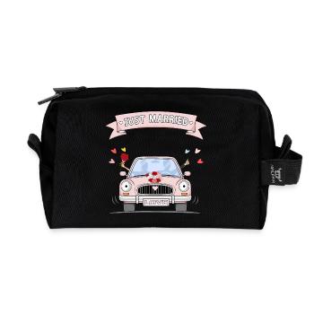 Just married Wedding Car Pink - Recycled Toiletry Zip Bag - black - Front