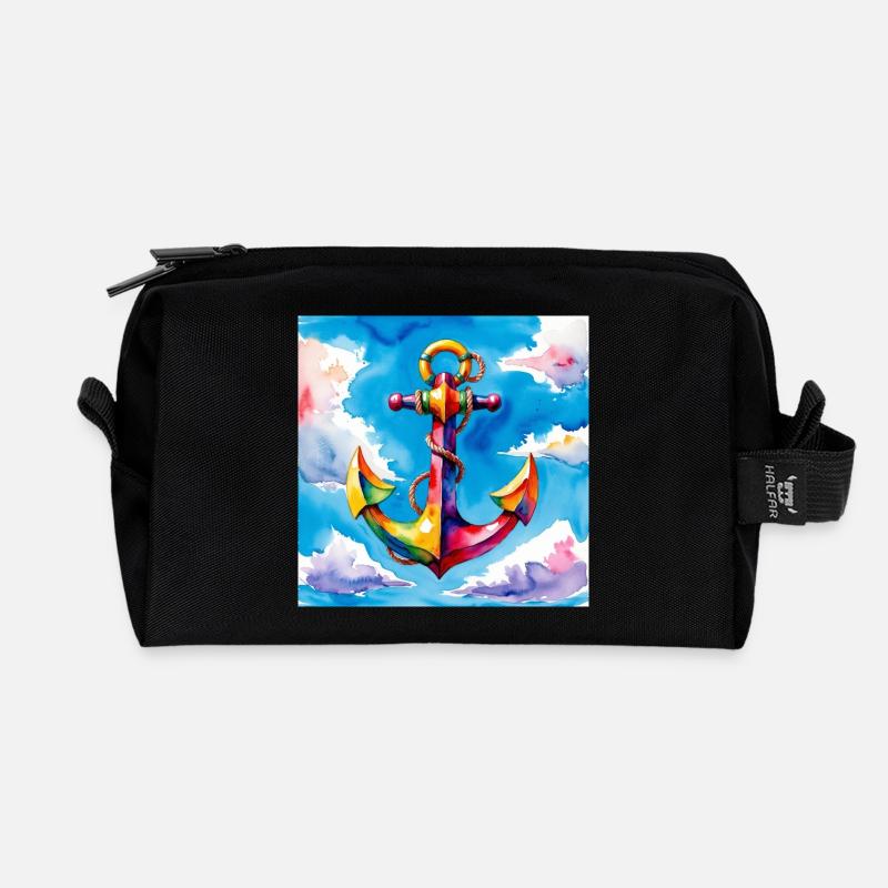 Bunt aquarellierter Anker im Himmel - Recycelte Kulturtasche - Schwarz