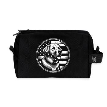 Labrador Retriever Lab with American Flag - Recycled Toiletry Zip Bag - black - Front