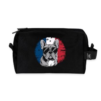 Bouledogue français Frenchie avec lunettes de soleil - Trousse de toilette en tissu recyclé - noir - Devant