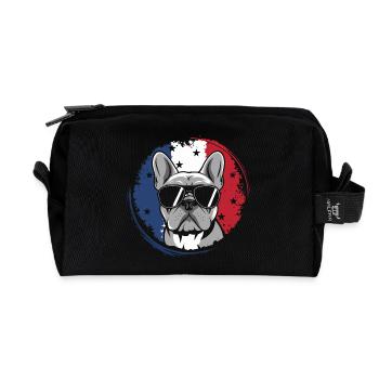 Bouledogue français Frenchie avec lunettes de soleil - Trousse de toilette en tissu recyclé - noir - Devant