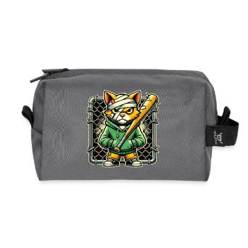 Fierce Cat with Bat Graphic Design - Recycled Toiletry Zip Bag - anthracite - Front